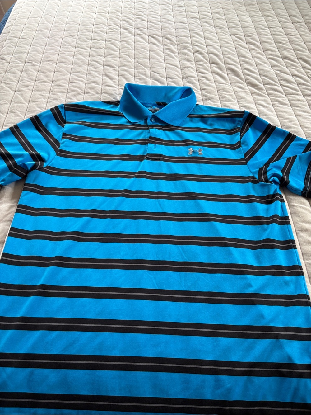 Under Armour Men’s Bright Blue and Black Striped Polo